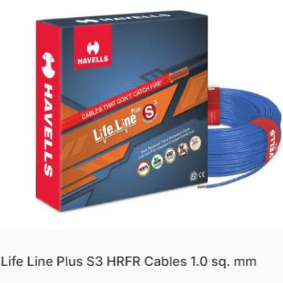 Havells Life Line Plus S3 HRFR Cables in SIZE 1 SQ MM and COLOR Blue