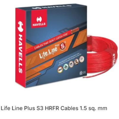 Havells Life Line Plus S3 HRFR Cables in SIZE 1.5 SQ MM and COLOR Red