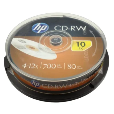 HP CD-RW 700MB Premium Rewritable Blank Compact Disc Cake Box 4x-12x Speed (Pack of 10)