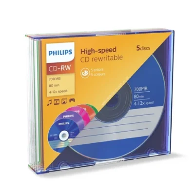 Philips CD-RW 80MIN Blank Disc x 5 Jewel Case 700MB 4-12 X Speed