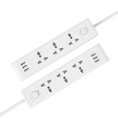 3 Way USB Extension Board – 3 Universal Socket + 1 Switch + 3 USB, 10A, 2500W and 3.1A USB – 1.8m Heavy Duty Cable – White, Medium